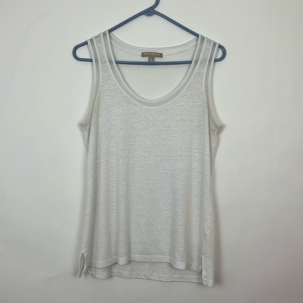 Banana Republic tank top white with sheer trim detail M